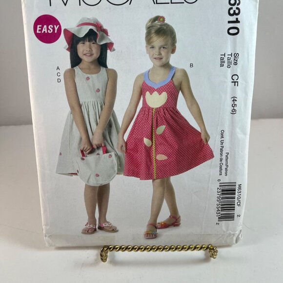 McCalls M6310 Toddlers Childrens Dresses Hat Tote Bag Pattern CF 4 5 6 UNCUT - Picture 2 of 8